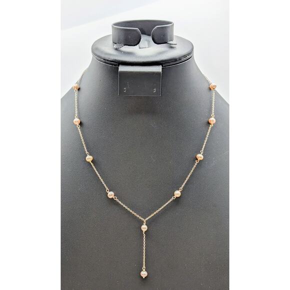 Genuine Pearl 925 Sterling Silver Chain 'Y' Drop 15.5"-18.5" Necklace - Picture 1 of 6